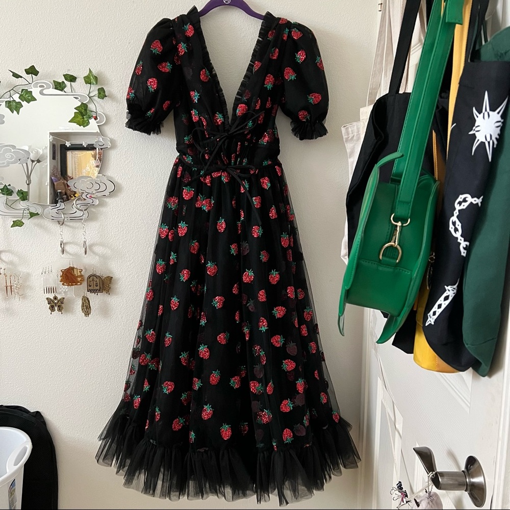 black strawberry dress by lirika matoshi in xs
